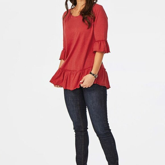 Matilda Jane Tops - Matilda Jane Coral Red Ruffle Peplum Tunic